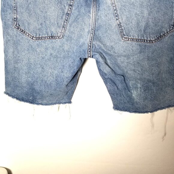 & Denim Blue Distressed Mens Sz 36 Ripped Button Fly Straight Fit Raw Hem Shorts - Picture 5 of 10